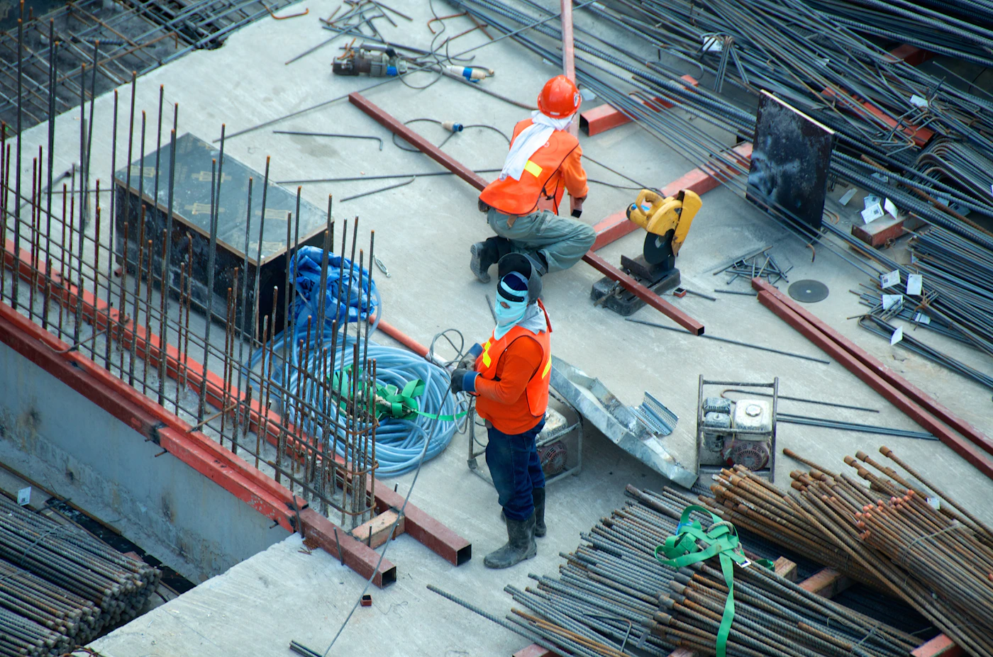 Construction rebar at a building site